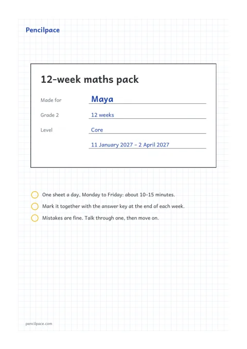 Cover with the name, grade, level and term dates