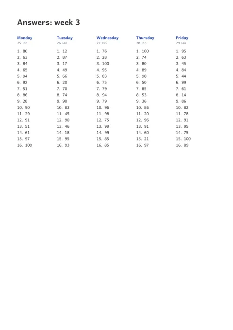 Answer key for the whole of week 3
