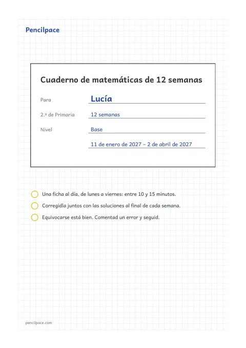 Portada con el nombre, el curso, el nivel y las fechas del trimestre