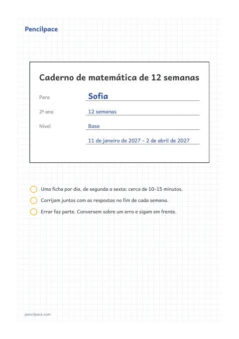 Capa com nome, ano, nível e as datas do período